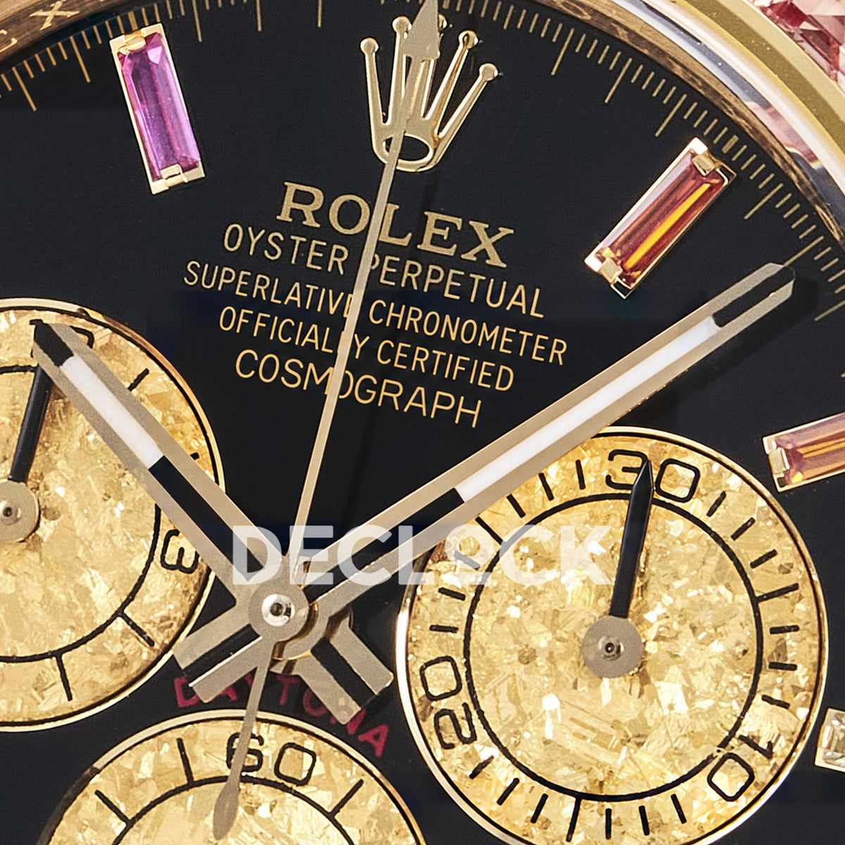 Rolex Daytona Custom 116598RBOW RXF Rainbow Black Gold Dial DD4130 replica - upper dial closeup