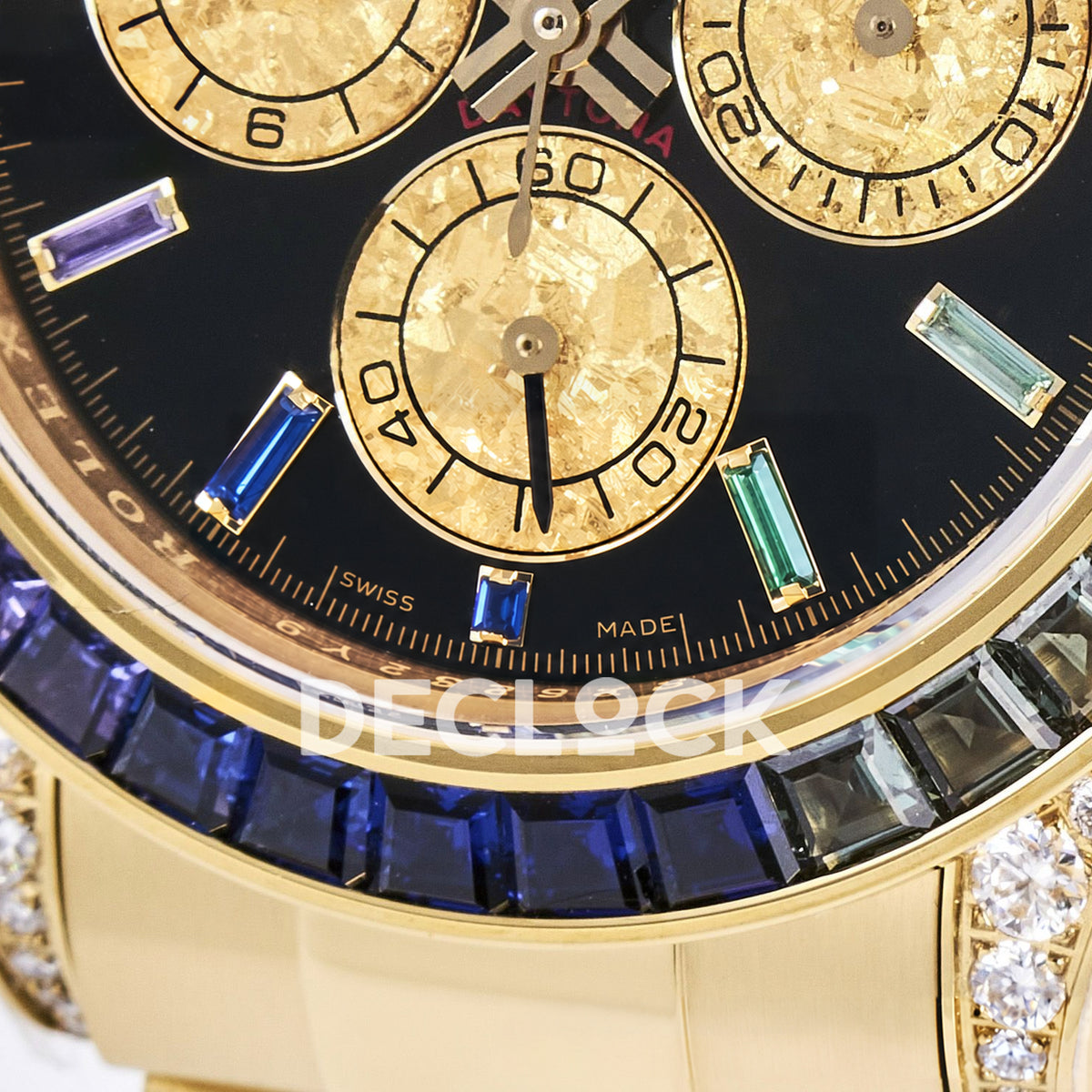 Rolex Daytona Custom 116598RBOW RXF Rainbow Black Gold Dial DD4130 replica - lower dial closeup