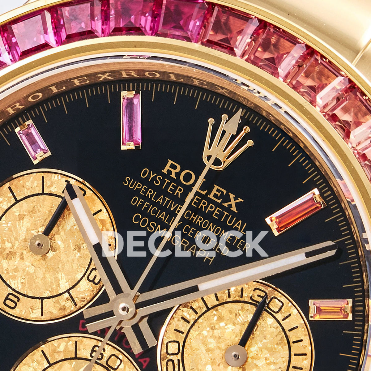 Rolex Daytona Custom 116598RBOW RXF Rainbow Black Gold Dial DD4130 replica - upper bezel closeup