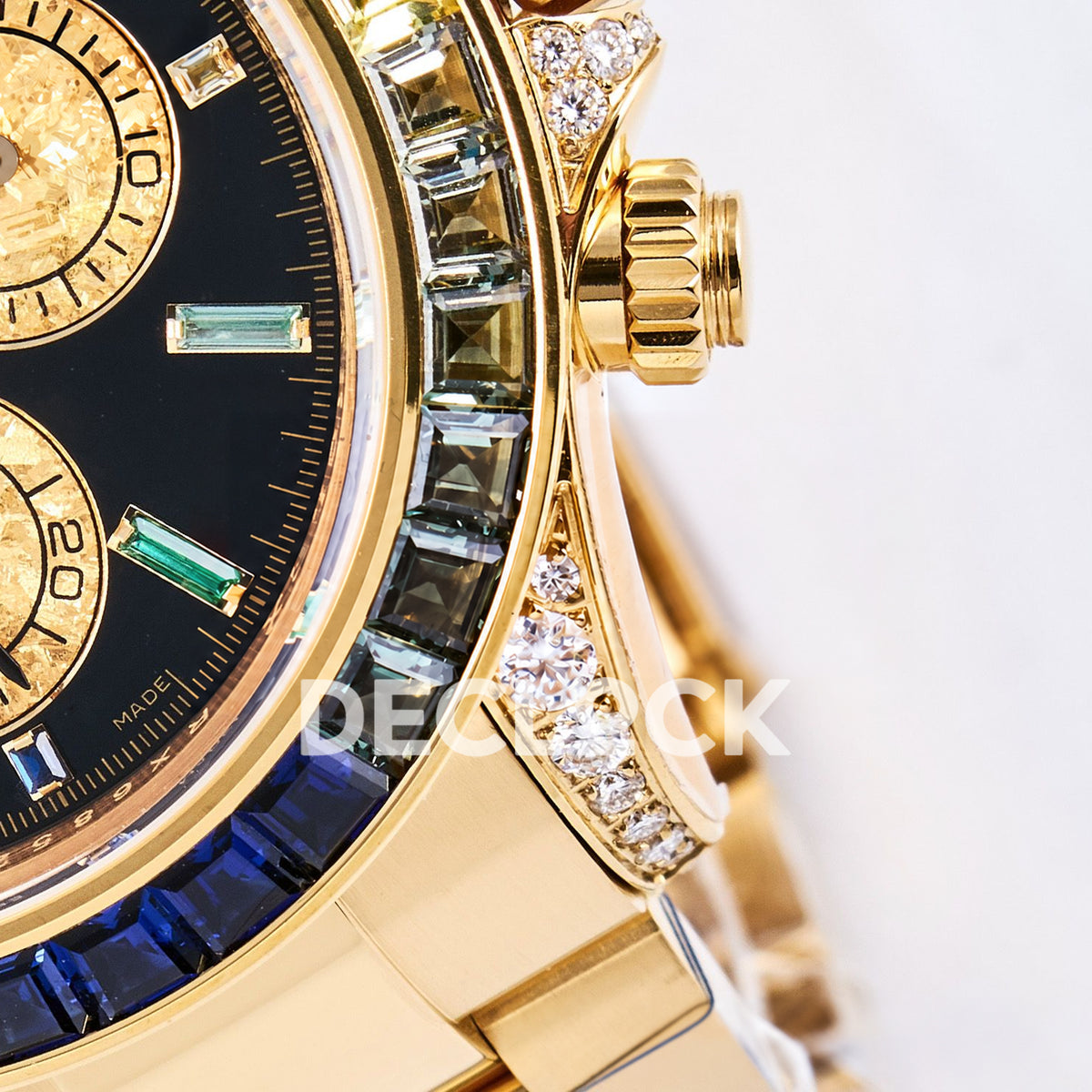 Rolex Daytona Custom 116598RBOW RXF Rainbow Black Gold Dial DD4130 replica - crown and lug closeup