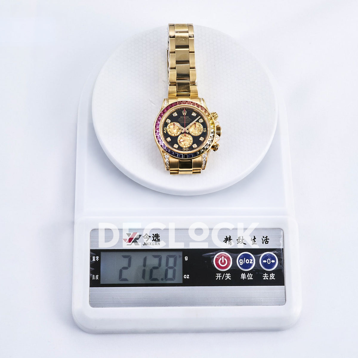 Rolex Daytona Custom 116598RBOW RXF Rainbow Black Gold Gem Markers DD4130 replica - weight scale