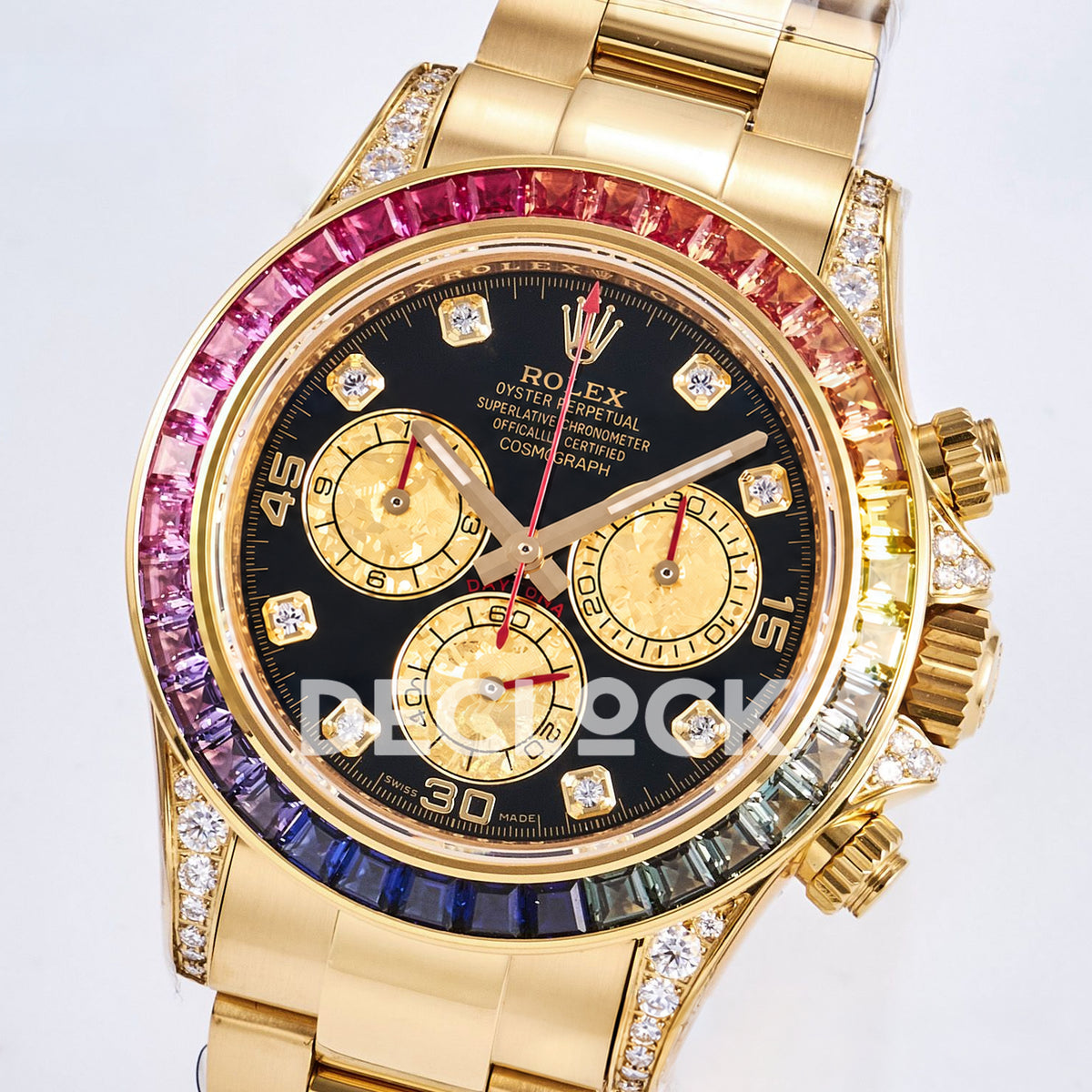 Rolex Daytona Custom 116598RBOW RXF Rainbow Black Gold Gem Markers DD4130 replica - front angle right