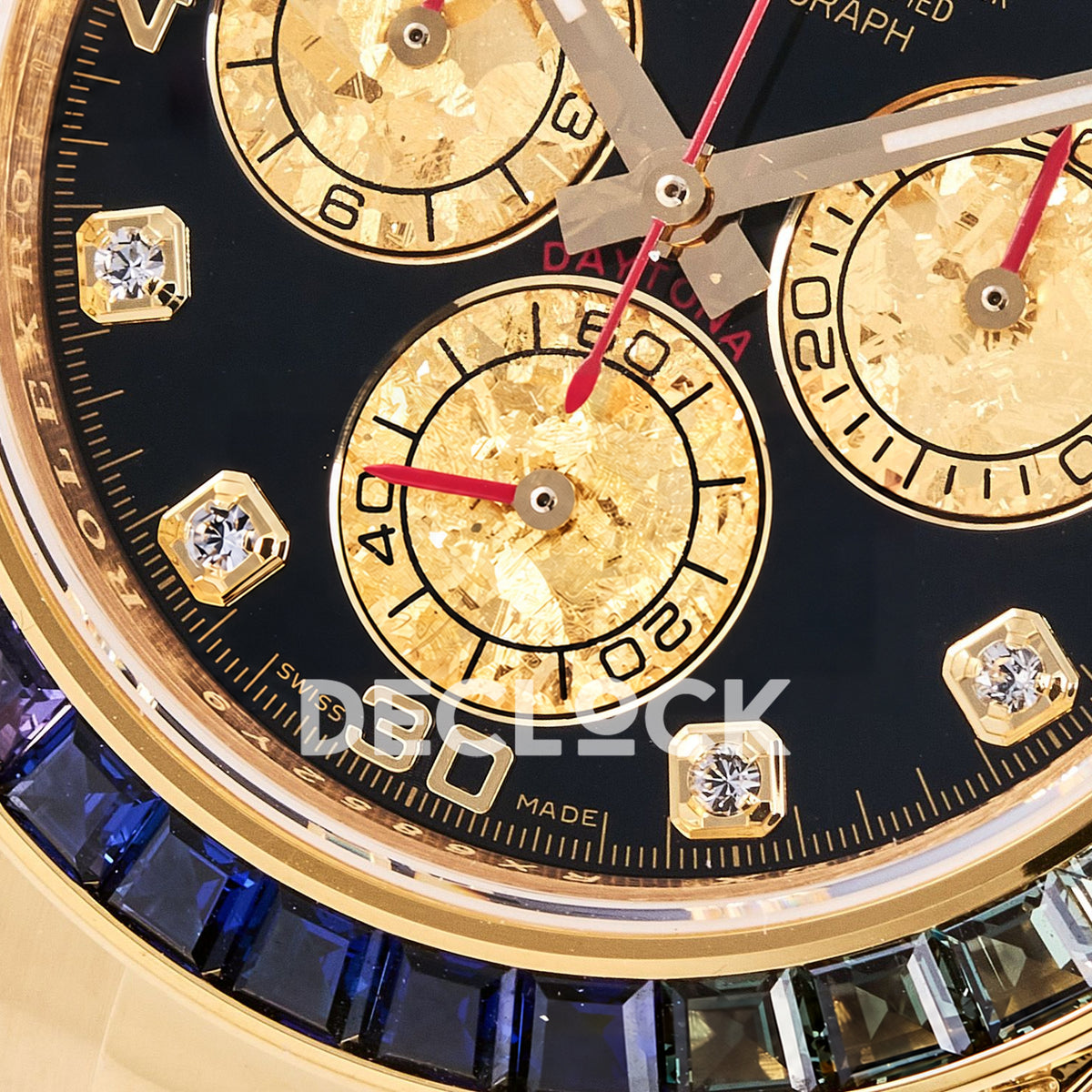 Rolex Daytona Custom 116598RBOW RXF Rainbow Black Gold Gem Markers DD4130 replica - lower bezel angle