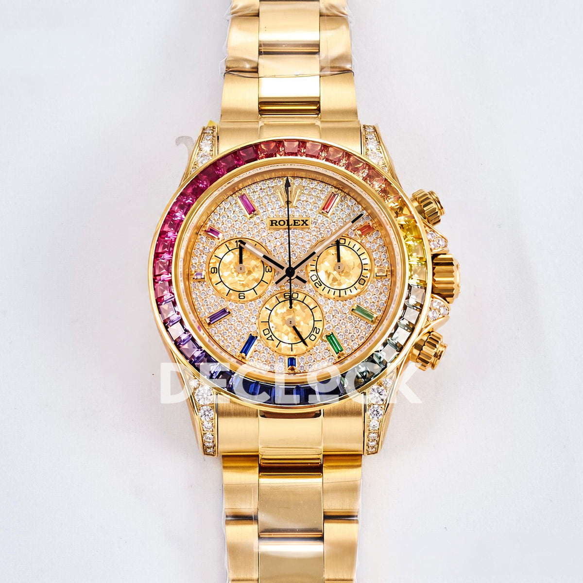 Rolex Daytona Custom 116598RBOW RXF Rainbow Pavé Dial Yellow Gold DD4130 replica - front