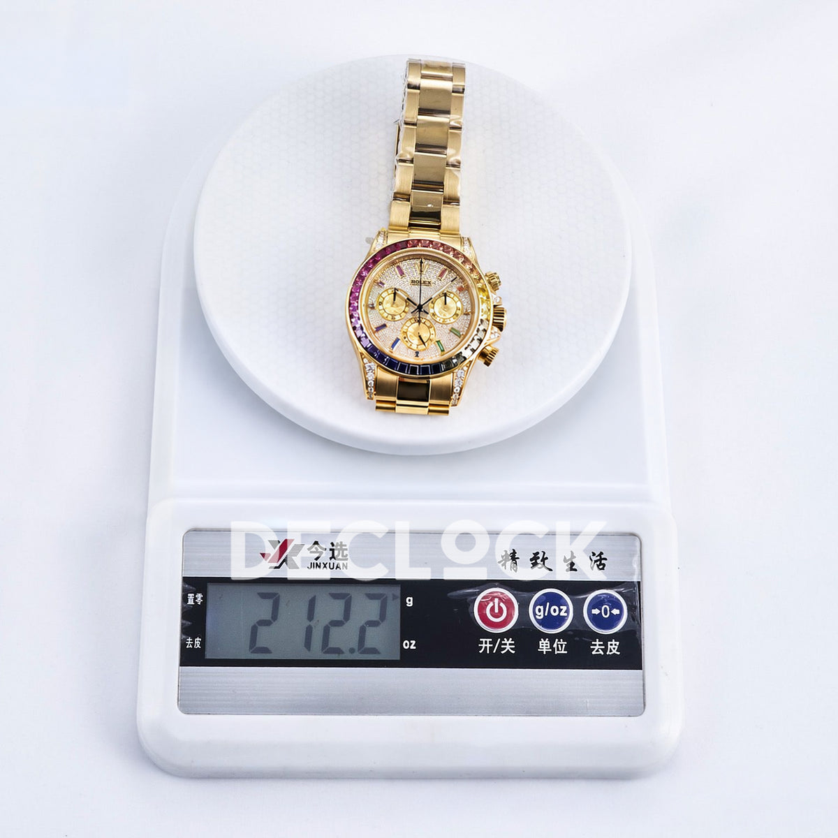 Rolex Daytona Custom 116598RBOW RXF Rainbow Pavé Dial Yellow Gold DD4130 replica - weight scale