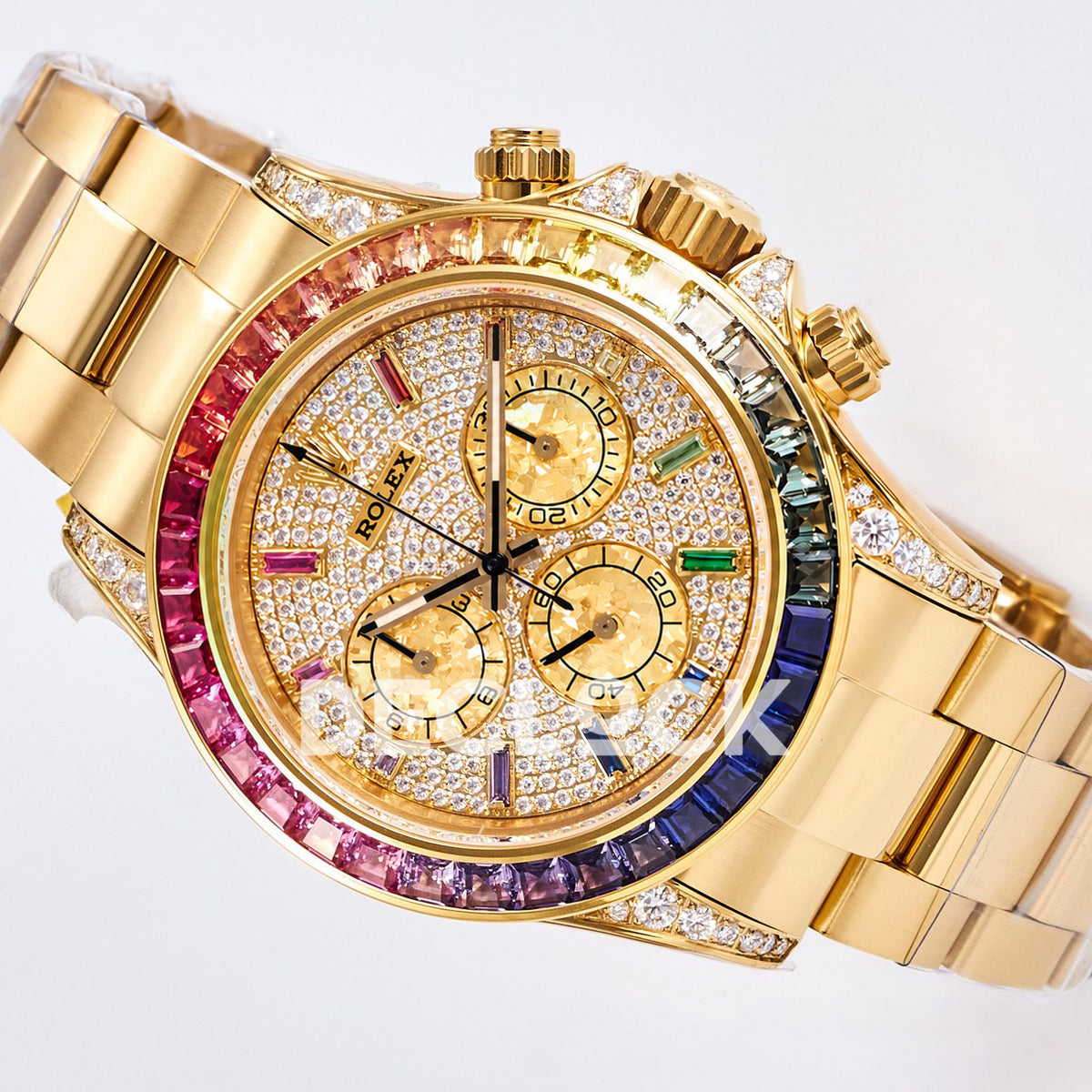 Rolex Daytona Custom 116598RBOW RXF Rainbow Pavé Dial Yellow Gold DD4130 replica - front angle left