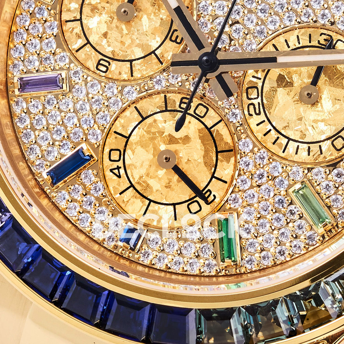 Rolex Daytona Custom 116598RBOW RXF Rainbow Pavé Dial Yellow Gold DD4130 replica - lower bezel angle