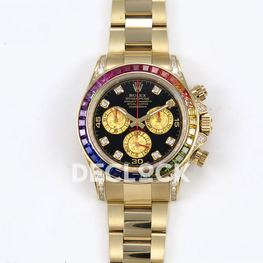 Rolex Daytona Custom 116598RBOW ZF Rainbow Black Gold Dial SH4130 replica - front