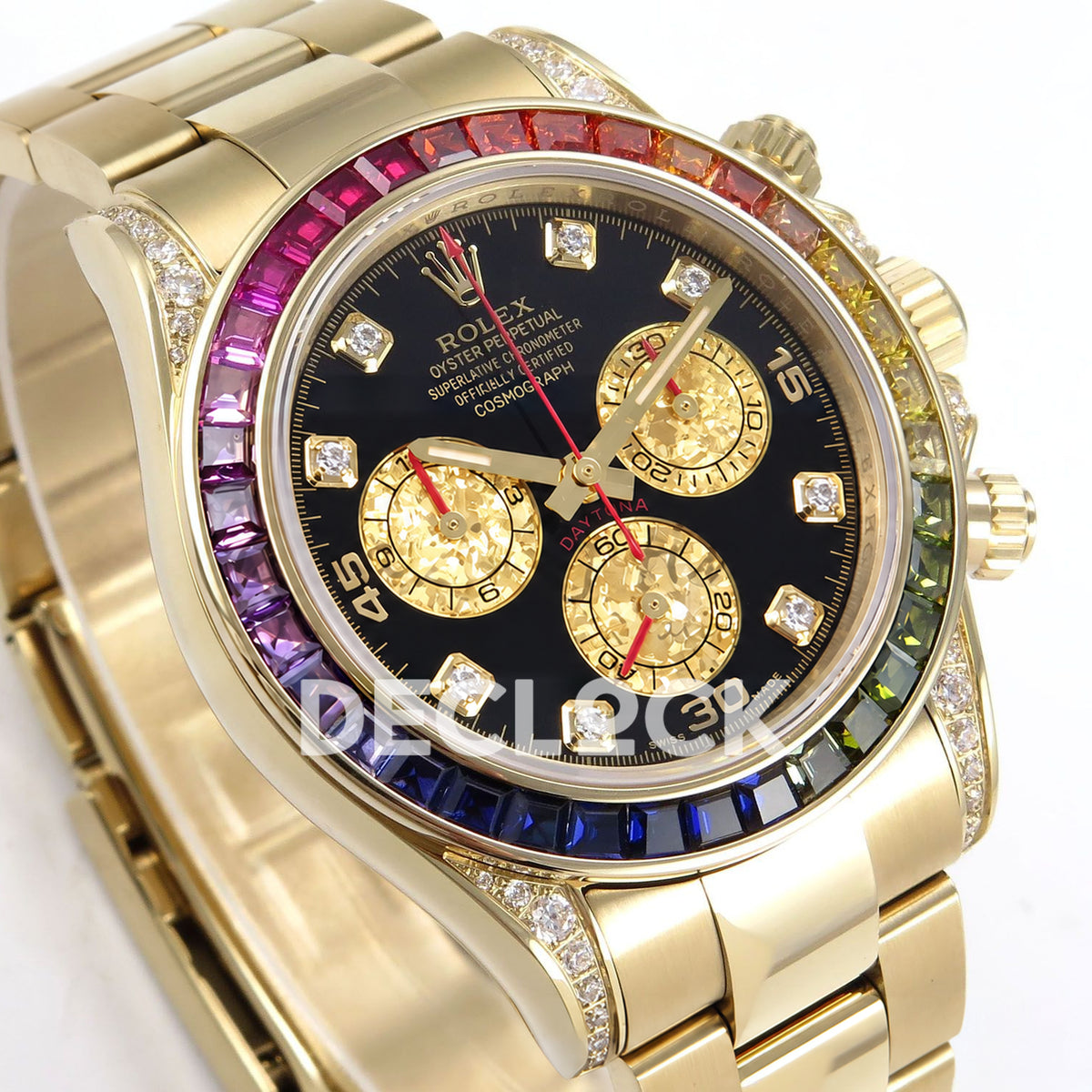 Rolex Daytona Custom 116598RBOW ZF Rainbow Black Gold Dial SH4130 replica - front angle left