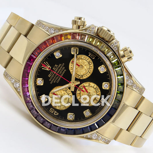 Rolex Daytona Custom 116598RBOW ZF Rainbow Black Gold Dial SH4130 replica - front angle right