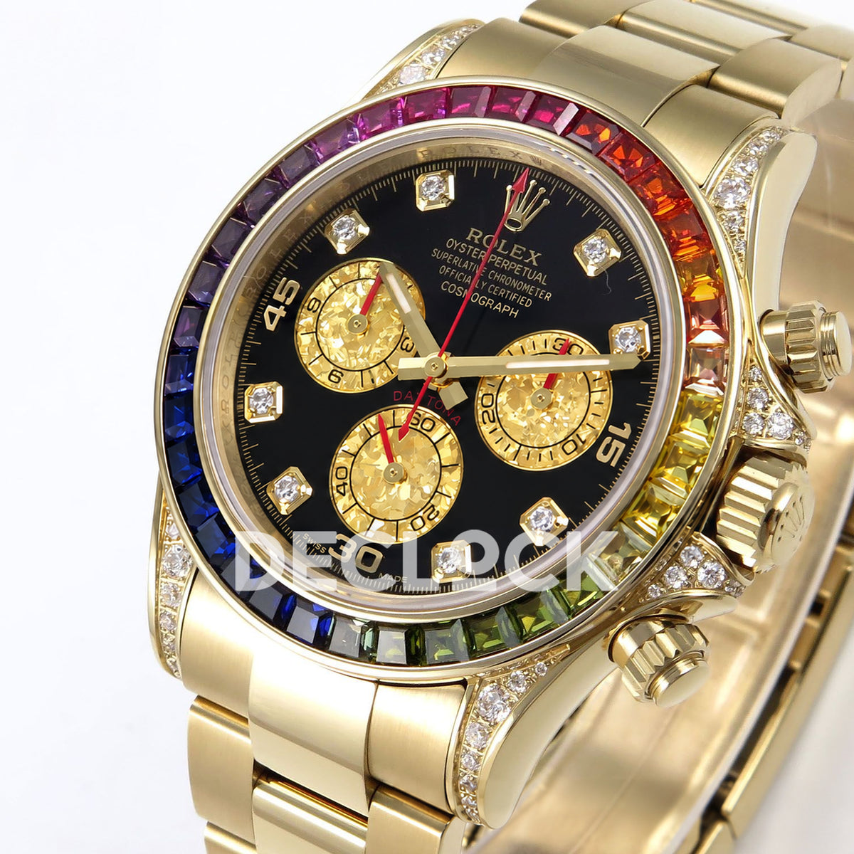 Rolex Daytona Custom 116598RBOW ZF Rainbow Black Gold Dial SH4130 replica - front three quarter