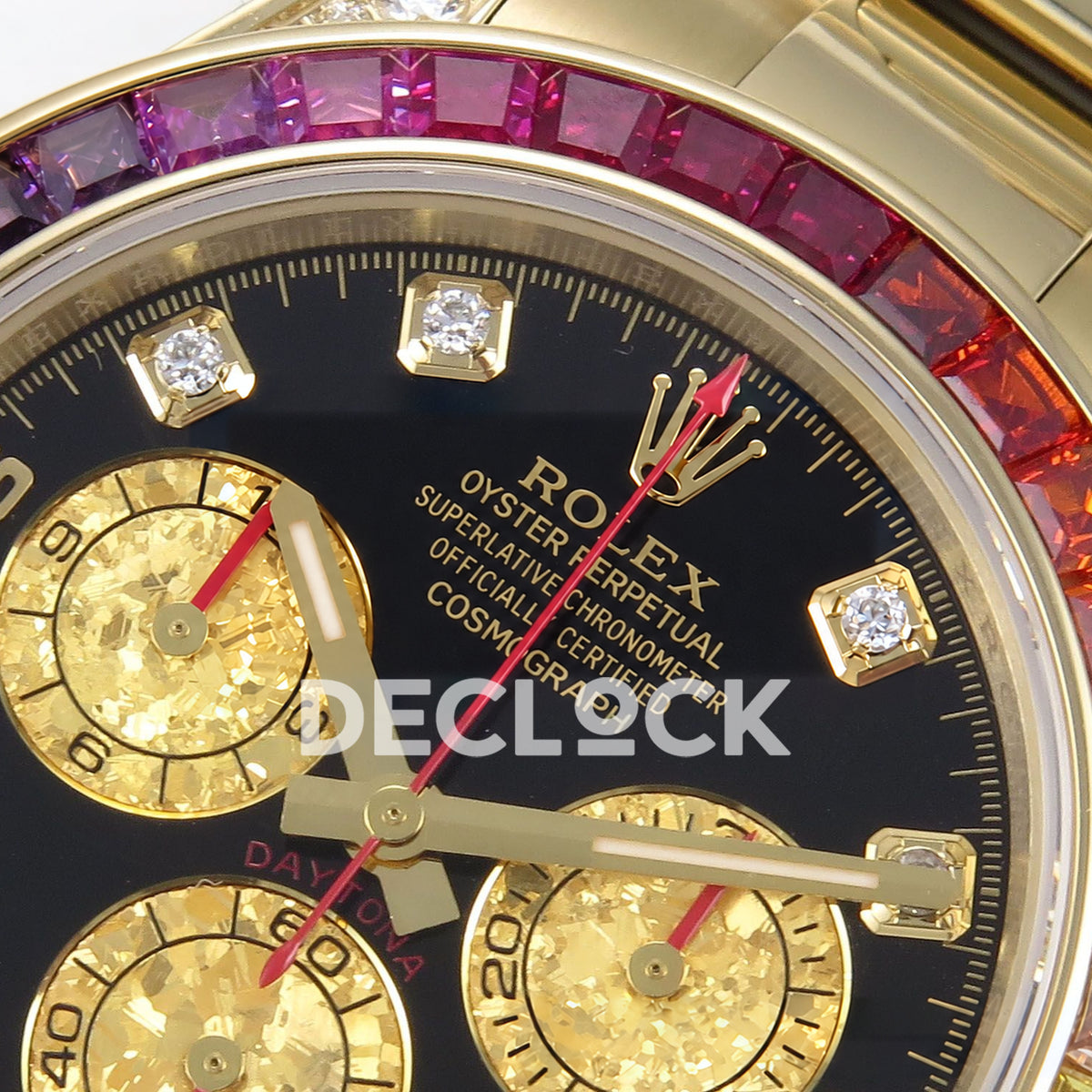 Rolex Daytona Custom 116598RBOW ZF Rainbow Black Gold Dial SH4130 replica - upper dial closeup
