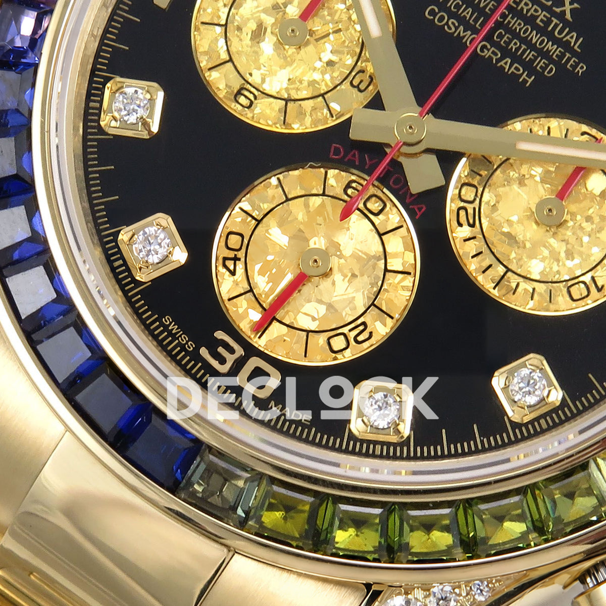 Rolex Daytona Custom 116598RBOW ZF Rainbow Black Gold Dial SH4130 replica - lower dial closeup