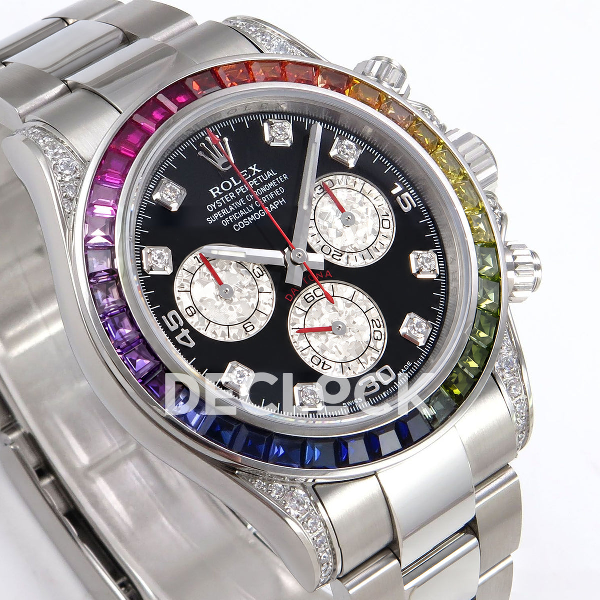 Rolex Daytona Custom 116599RBOW ZF Rainbow Black Silver Dial SH4130 replica - front angle left