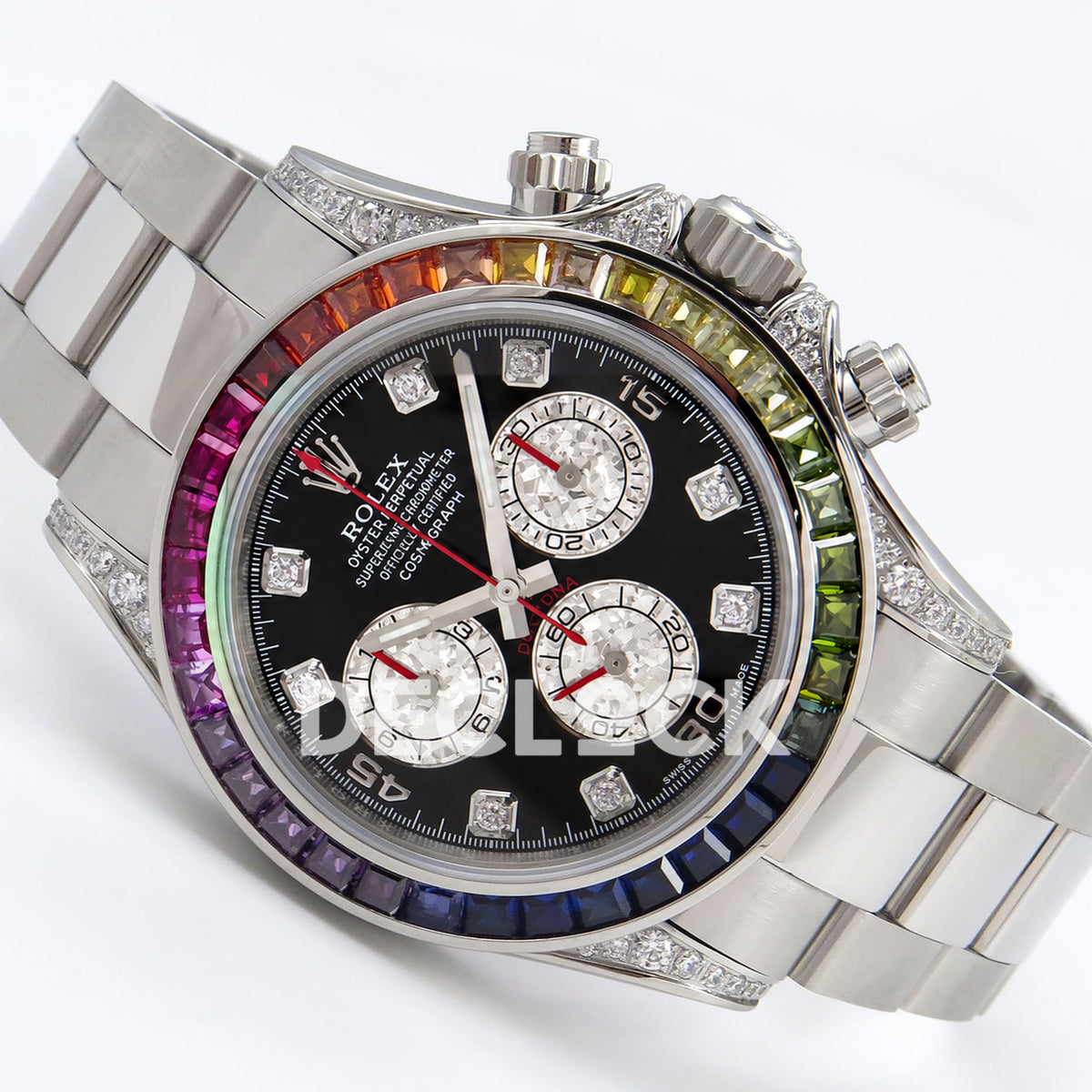 Rolex Daytona Custom 116599RBOW ZF Rainbow Black Silver Dial SH4130 replica - front angle right