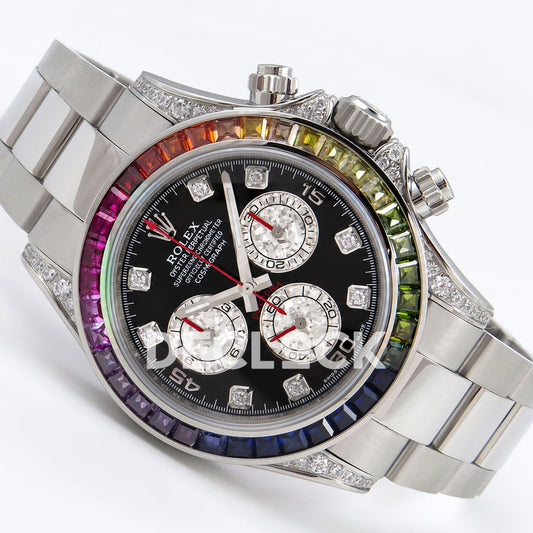 Rolex Daytona Custom 116599RBOW ZF Rainbow Black Silver Dial SH4130 replica - front angle right