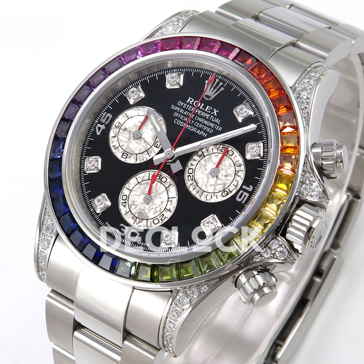 Rolex Daytona Custom 116599RBOW ZF Rainbow Black Silver Dial SH4130 replica - front three quarter