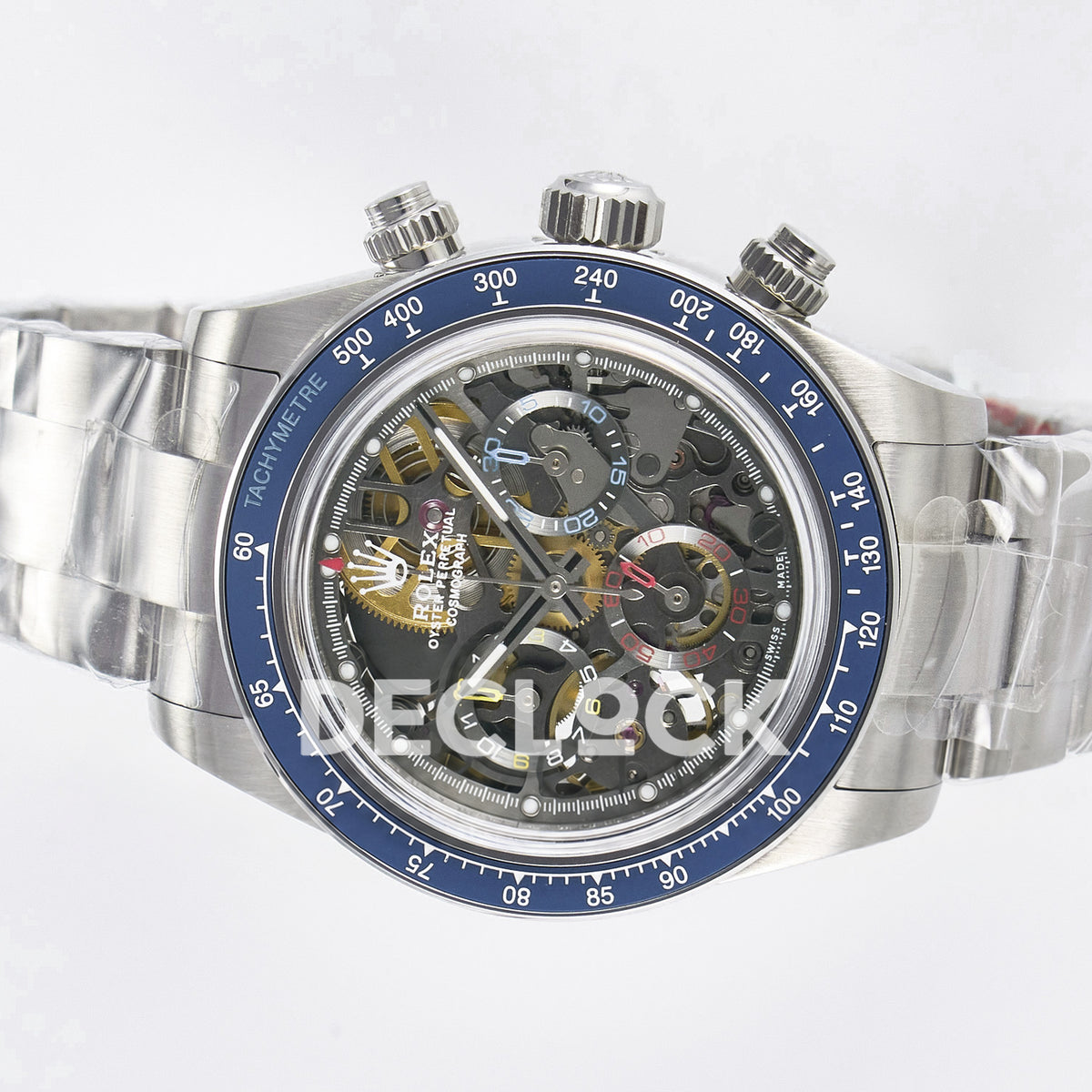 Rolex Daytona Custom Artisans Skeleton Blue Bezel ADGF SA4130 replica - rotated dial