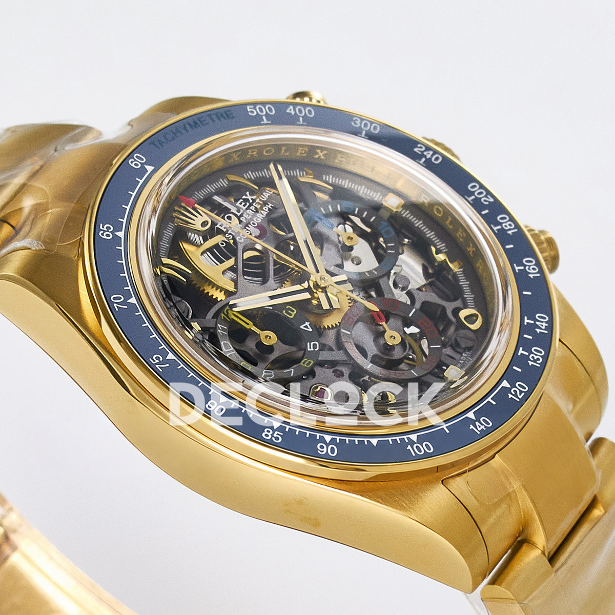 Rolex Daytona Custom Artisans Skeleton Yellow Gold Blue Bezel ADGF SA4130 replica - angled left