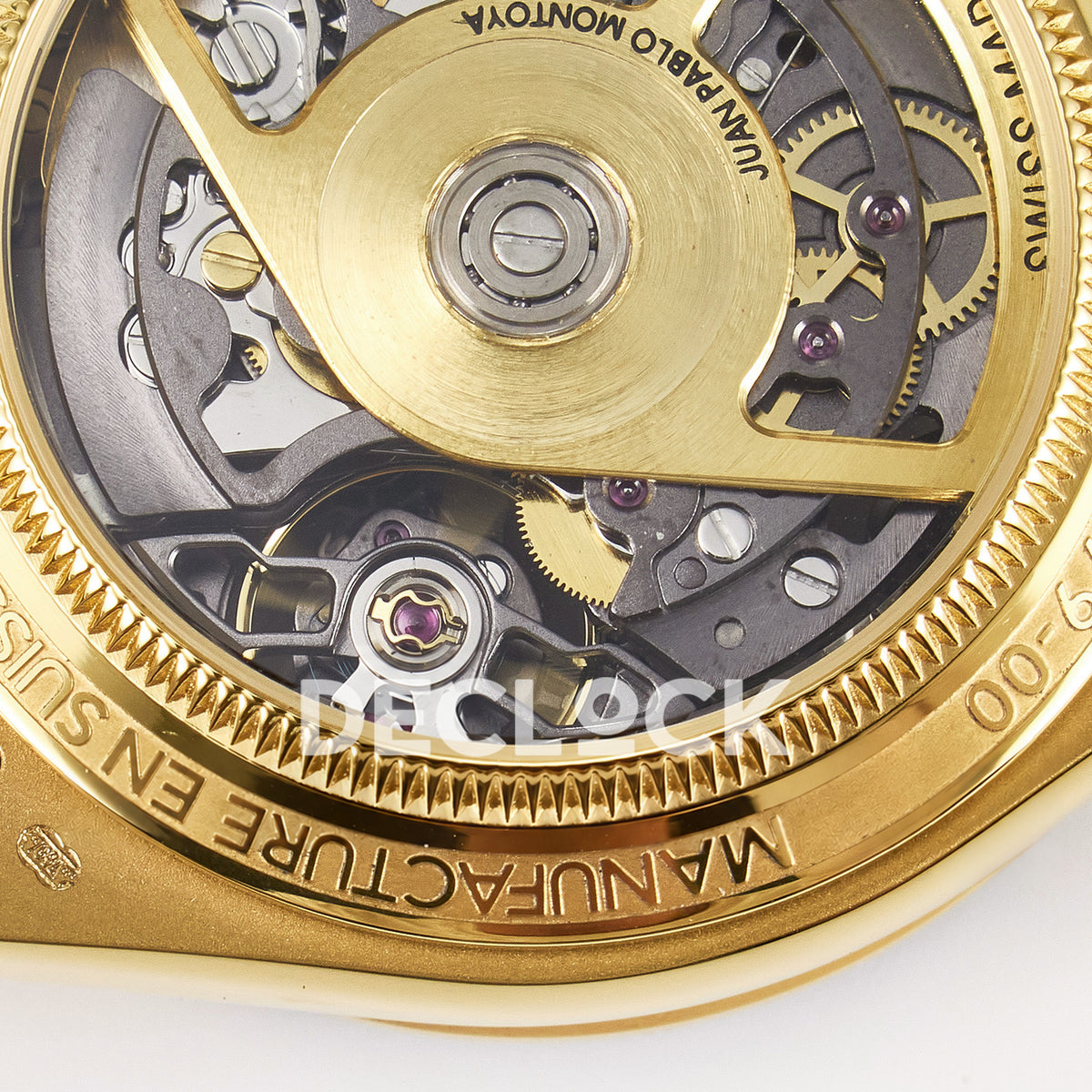 Rolex Daytona Custom Artisans Skeleton Yellow Gold Blue Bezel ADGF SA4130 replica - balance wheel