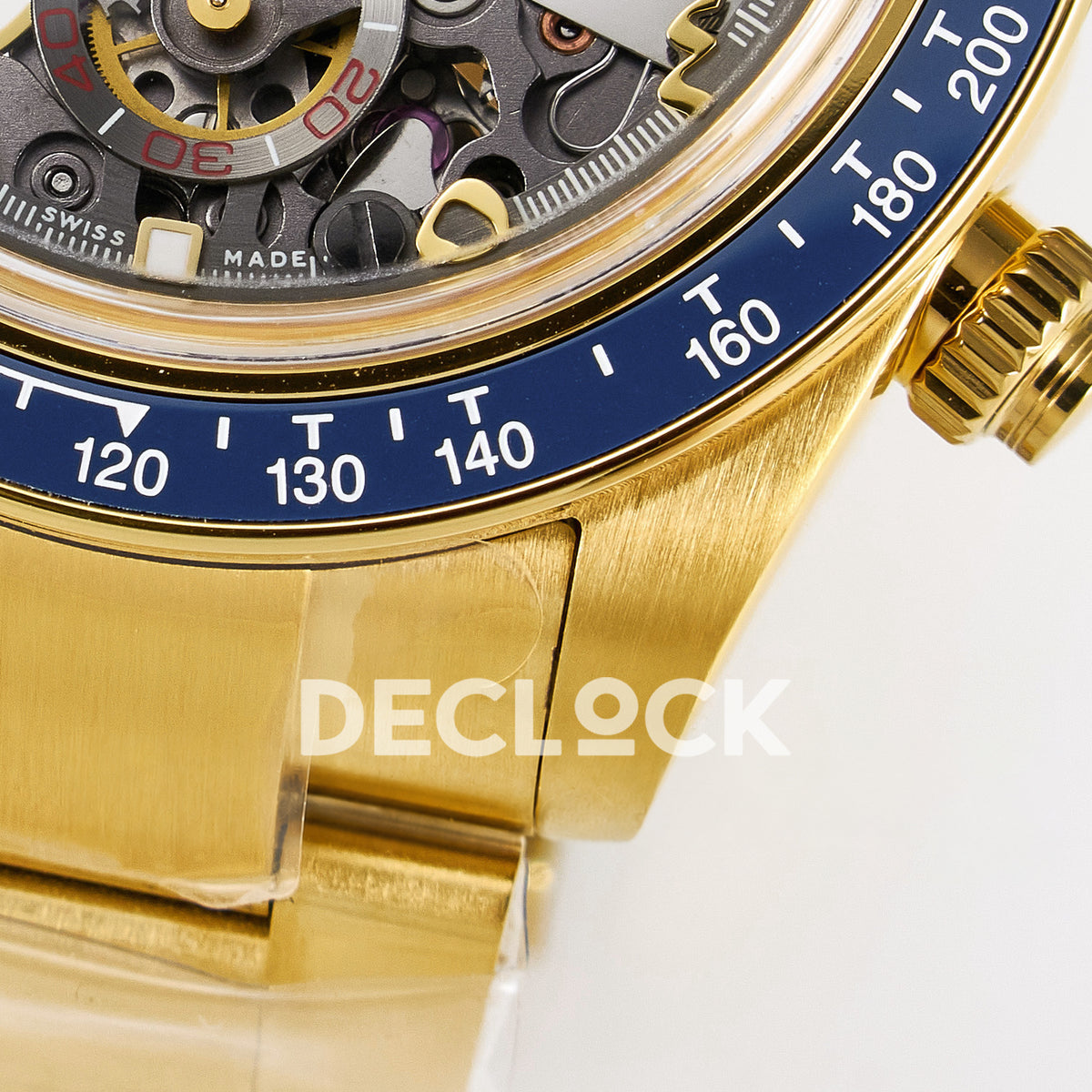 Rolex Daytona Custom Artisans Skeleton Yellow Gold Blue Bezel ADGF SA4130 replica - bracelet lug