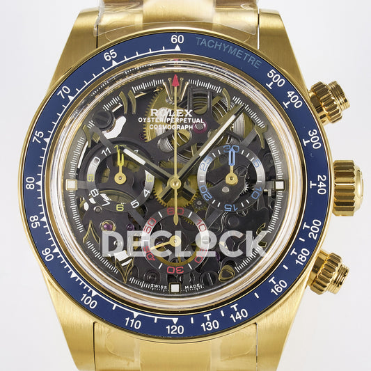Rolex Daytona Custom Artisans Skeleton Yellow Gold Blue Bezel ADGF SA4130 replica - dial close up