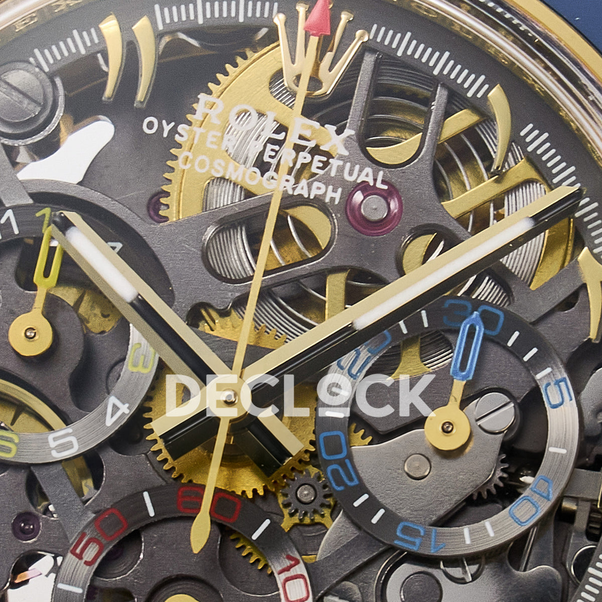 Rolex Daytona Custom Artisans Skeleton Yellow Gold Blue Bezel ADGF SA4130 replica - dial logo