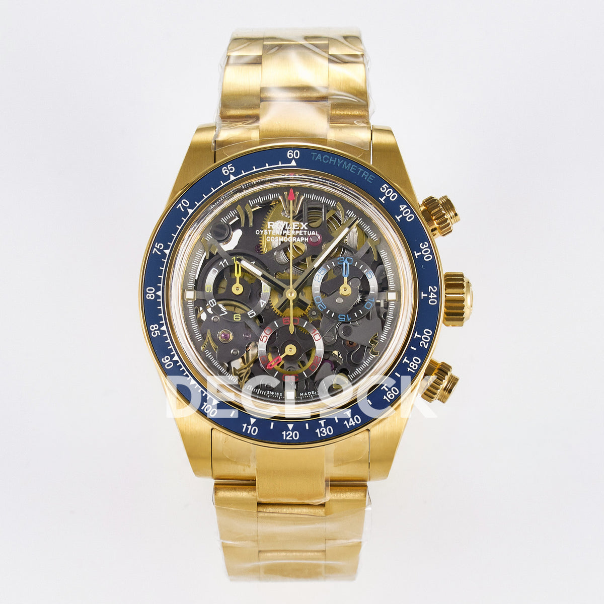 Rolex Daytona Custom Artisans Skeleton Yellow Gold Blue Bezel ADGF SA4130 replica - front