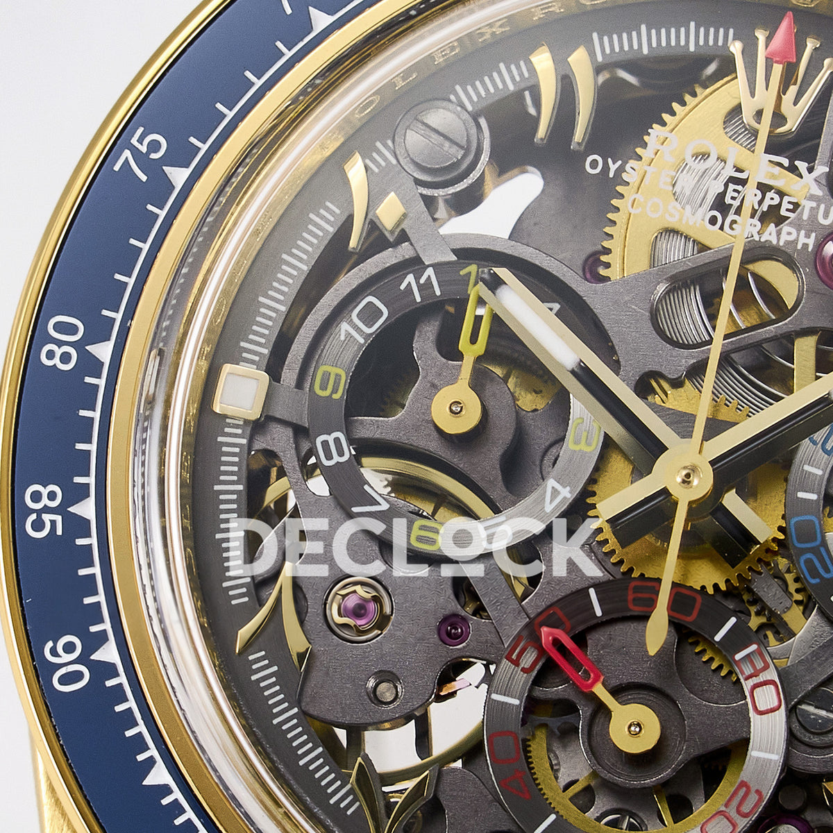 Rolex Daytona Custom Artisans Skeleton Yellow Gold Blue Bezel ADGF SA4130 replica - left subdial