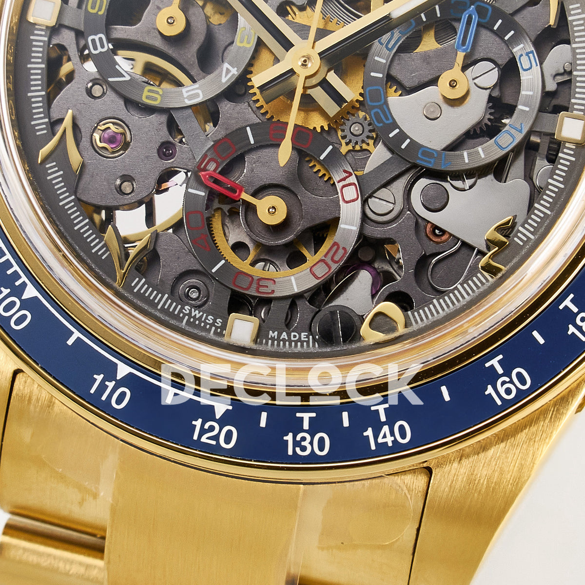 Rolex Daytona Custom Artisans Skeleton Yellow Gold Blue Bezel ADGF SA4130 replica - lower subdial