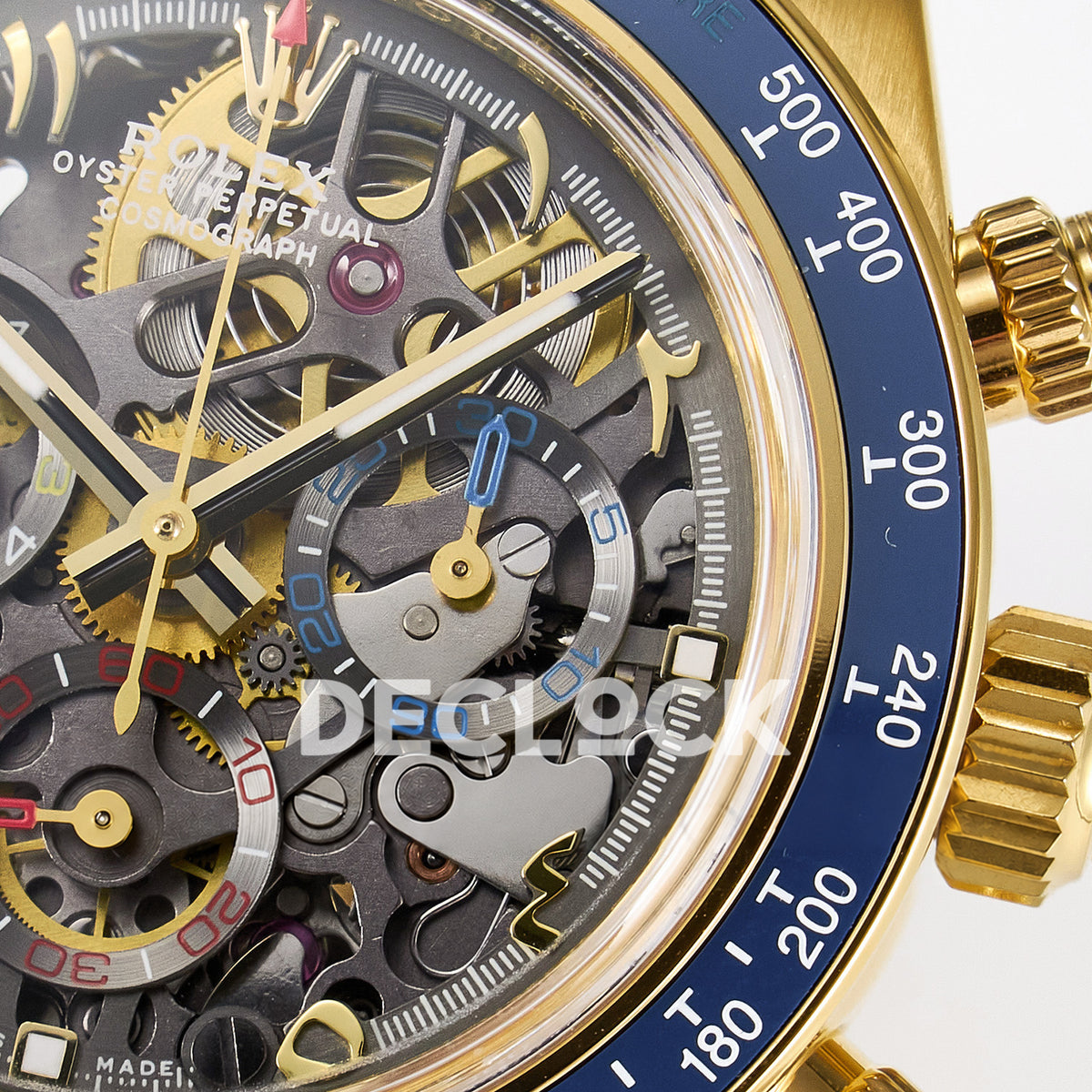 Rolex Daytona Custom Artisans Skeleton Yellow Gold Blue Bezel ADGF SA4130 replica - right subdial