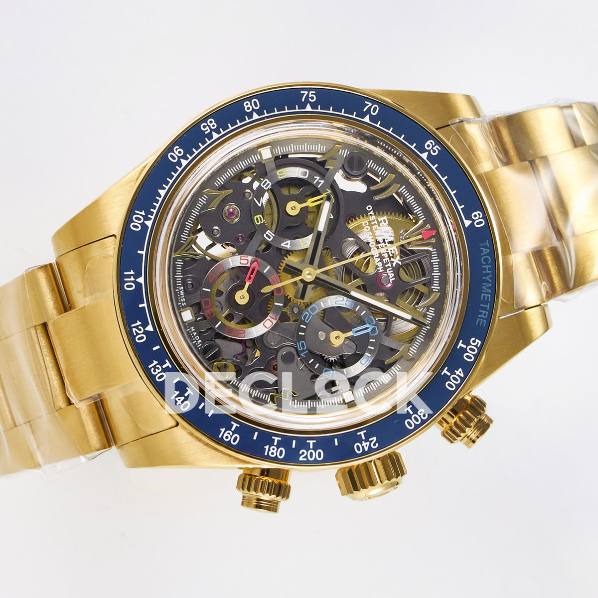 Rolex Daytona Custom Artisans Skeleton Yellow Gold Blue Bezel ADGF SA4130 replica - rotated front