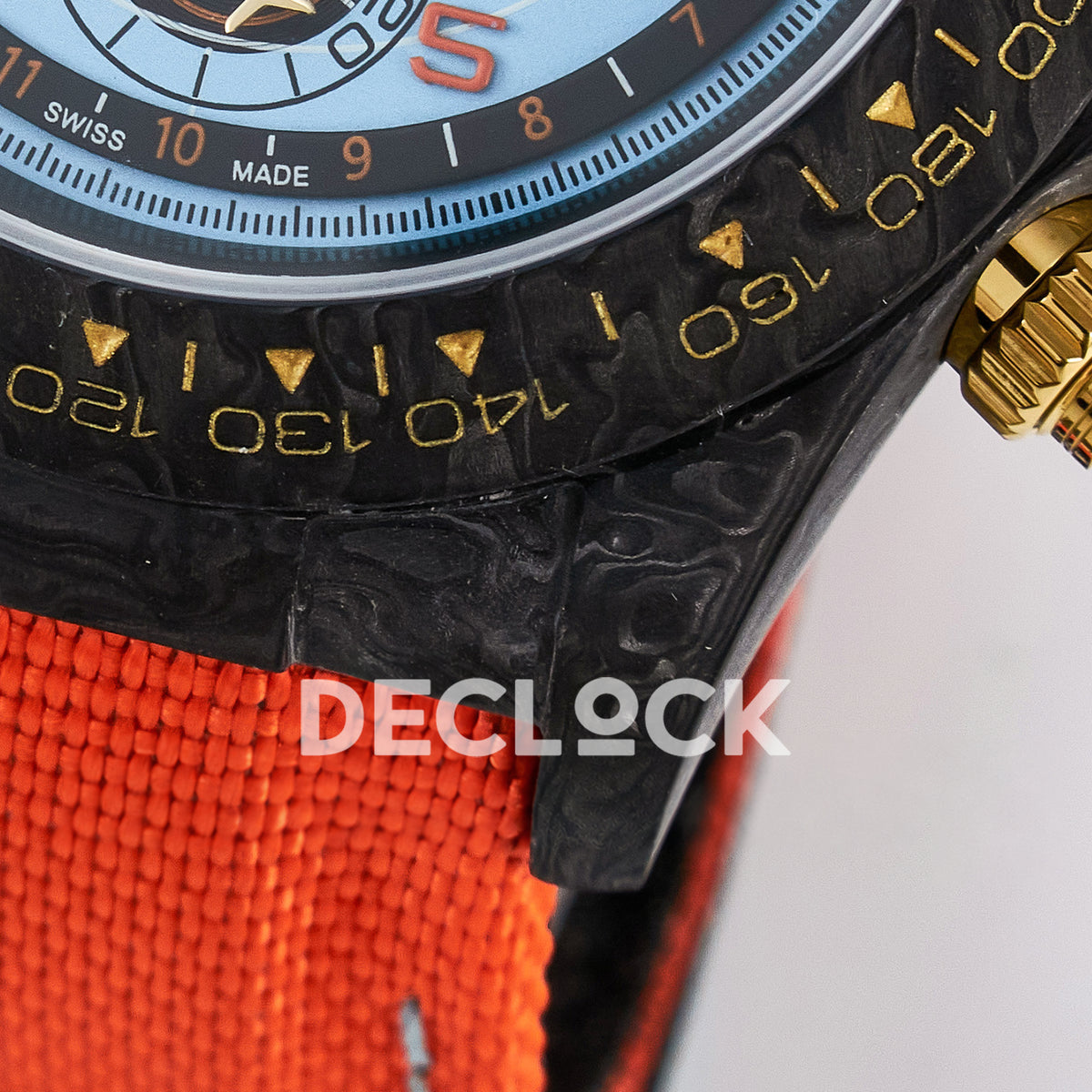 Rolex Daytona Custom Avia Azure Blue Carbon Orange Strap DIWF SH4130 replica - case lug