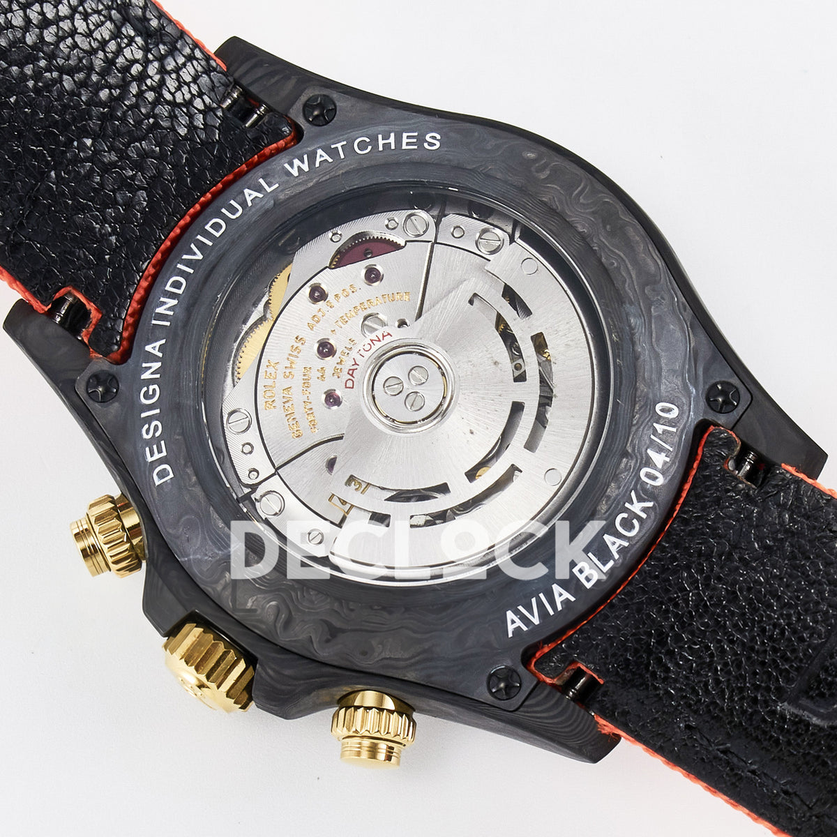 Rolex Daytona Custom Avia Azure Blue Carbon Orange Strap DIWF SH4130 replica - caseback