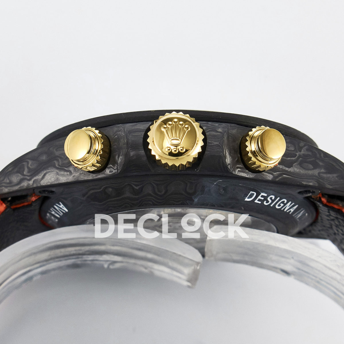 Rolex Daytona Custom Avia Azure Blue Carbon Orange Strap DIWF SH4130 replica - crown side