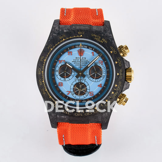 Rolex Daytona Custom Avia Azure Blue Carbon Orange Strap DIWF SH4130 replica - front