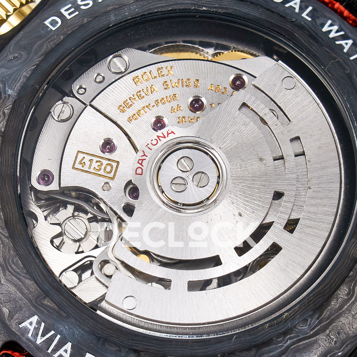 Rolex Daytona Custom Avia Azure Blue Carbon Orange Strap DIWF SH4130 replica - movement bridge