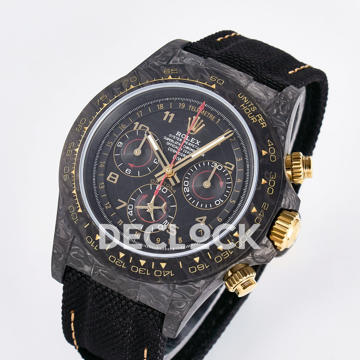 Rolex Daytona Custom Avia Black Carbon Black Strap DIWF SH4130 replica - angled front