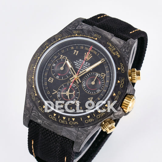 Rolex Daytona Custom Avia Black Carbon Black Strap DIWF SH4130 replica - angled front