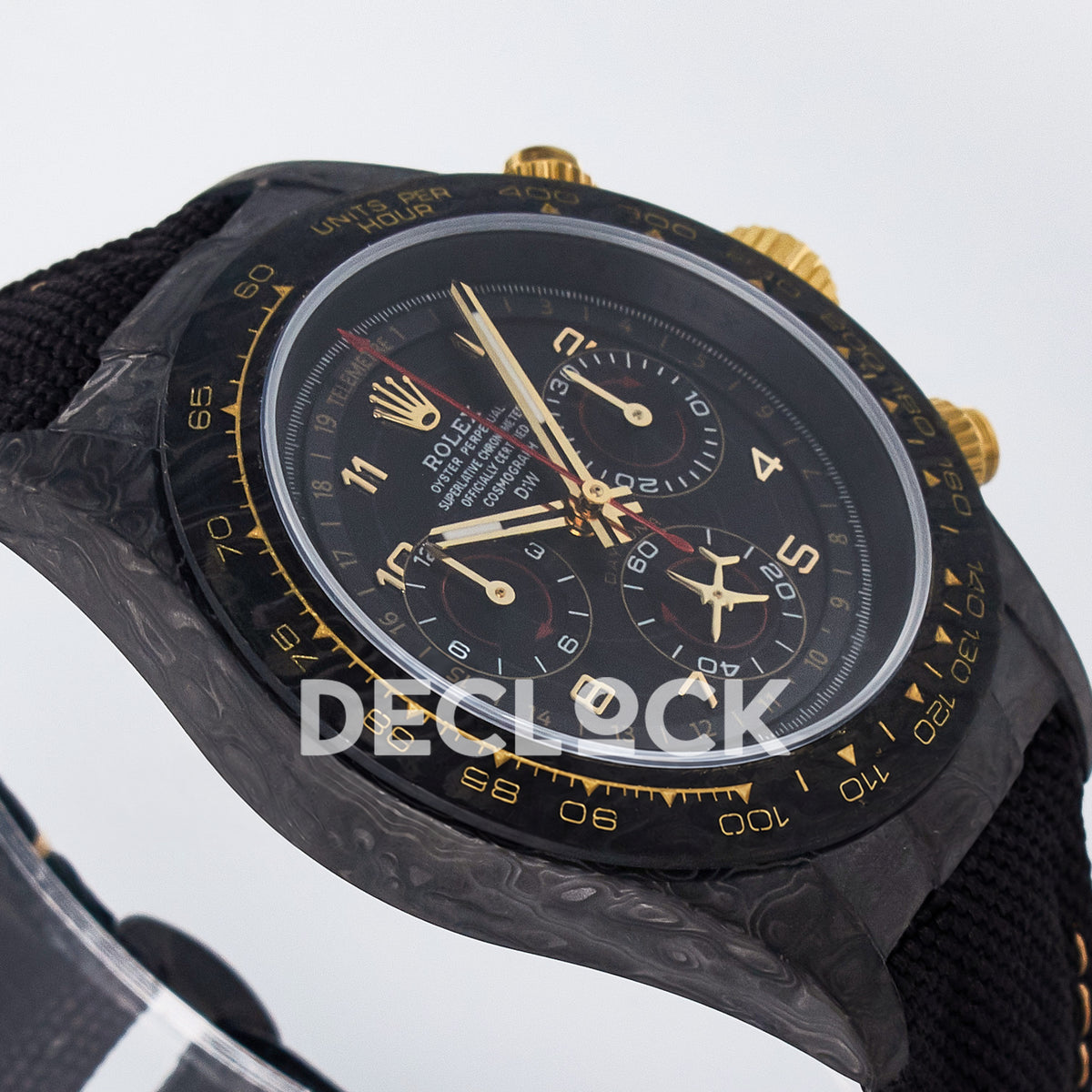 Rolex Daytona Custom Avia Black Carbon Black Strap DIWF SH4130 replica - angled left