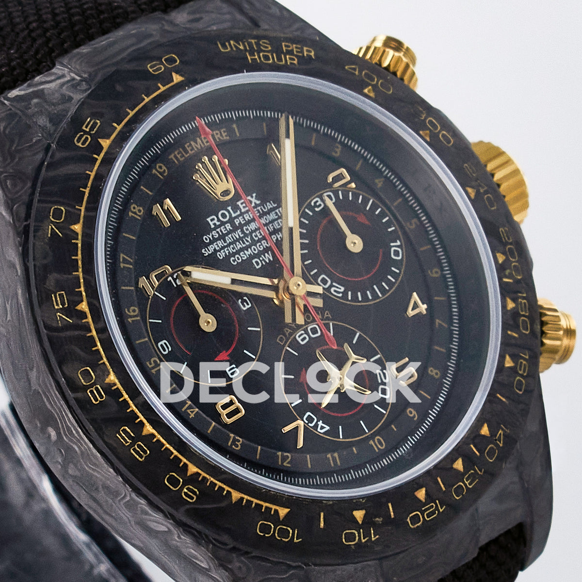 Rolex Daytona Custom Avia Black Carbon Black Strap DIWF SH4130 replica - angled right