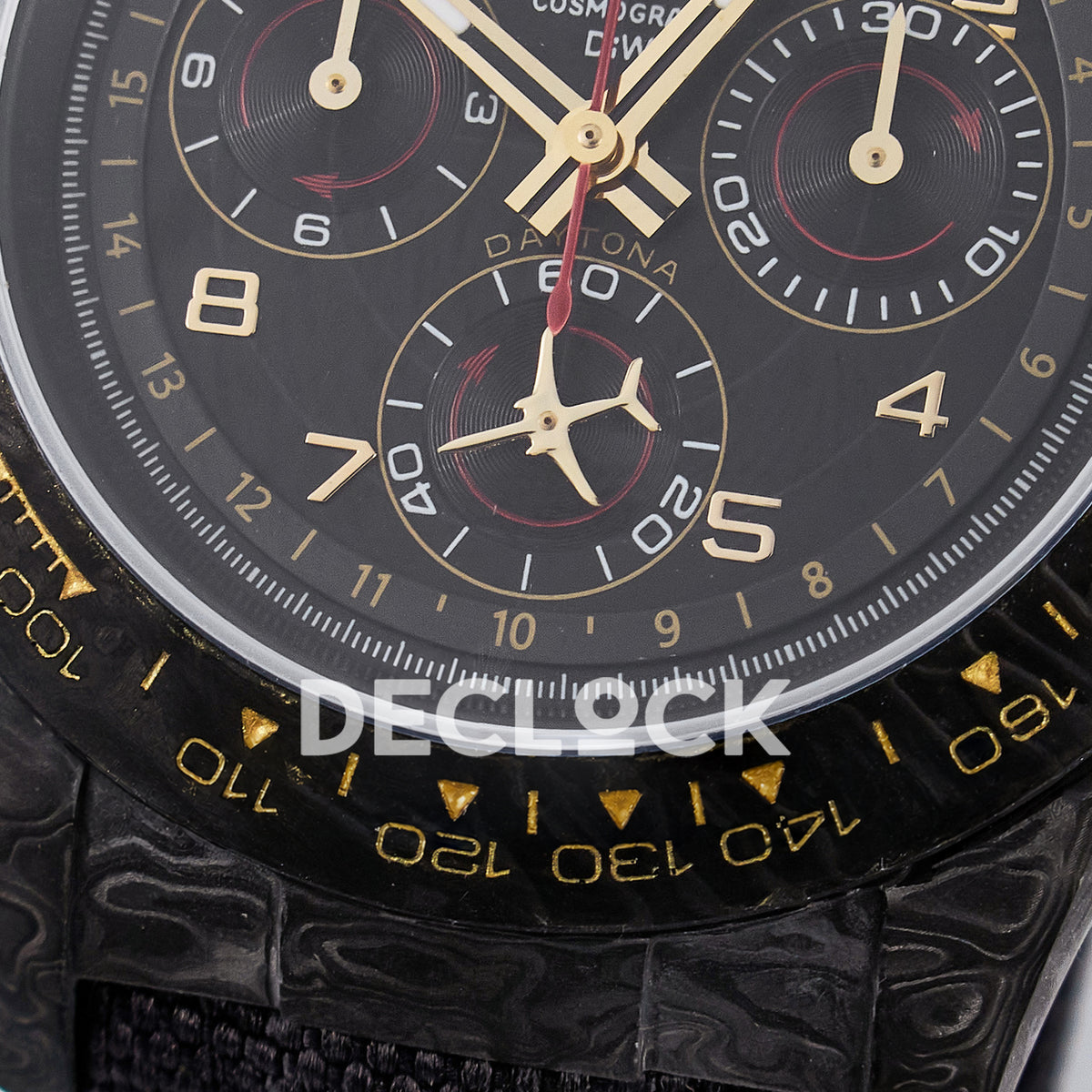 Rolex Daytona Custom Avia Black Carbon Black Strap DIWF SH4130 replica - bezel close up