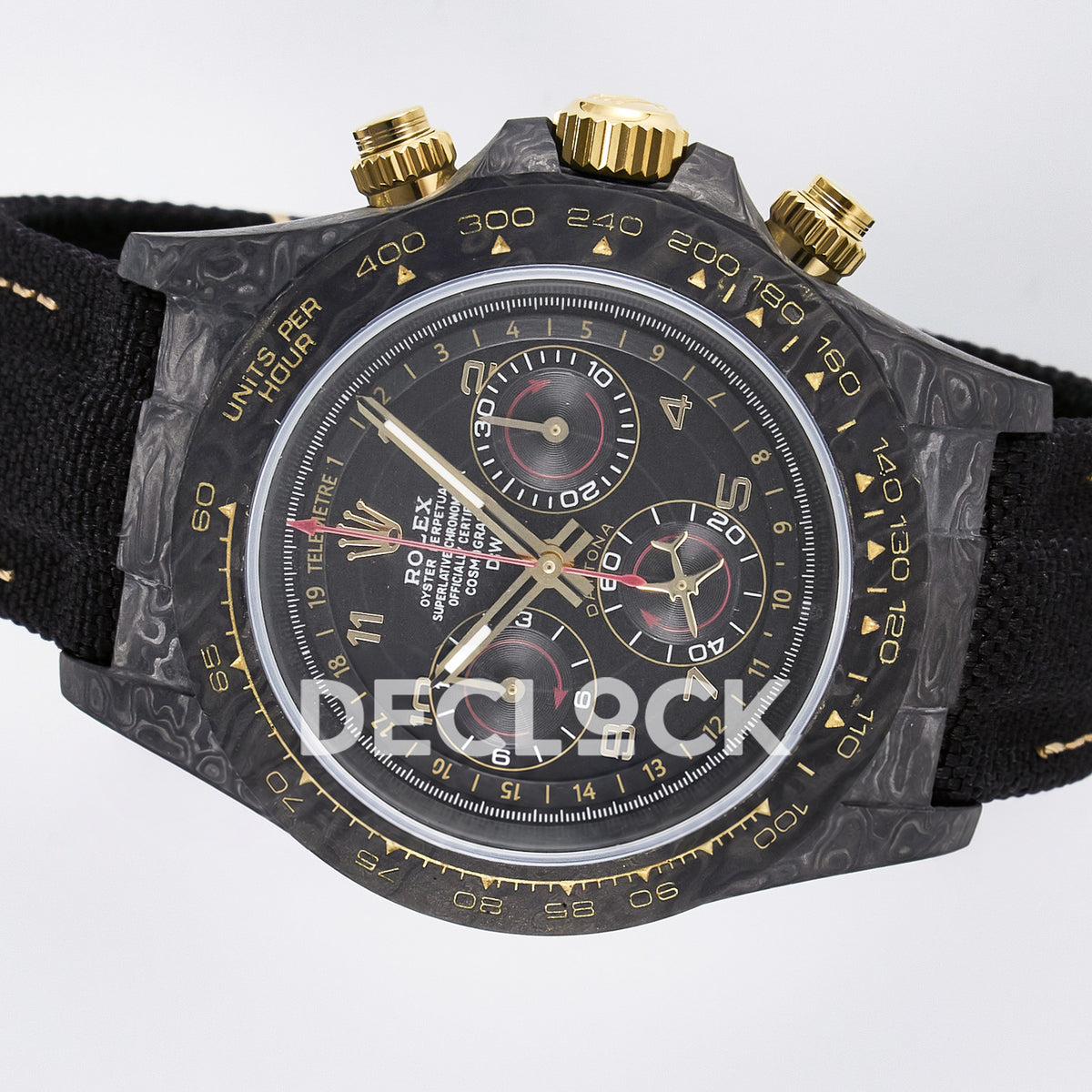 Rolex Daytona Custom Avia Black Carbon Black Strap DIWF SH4130 replica - rotated front