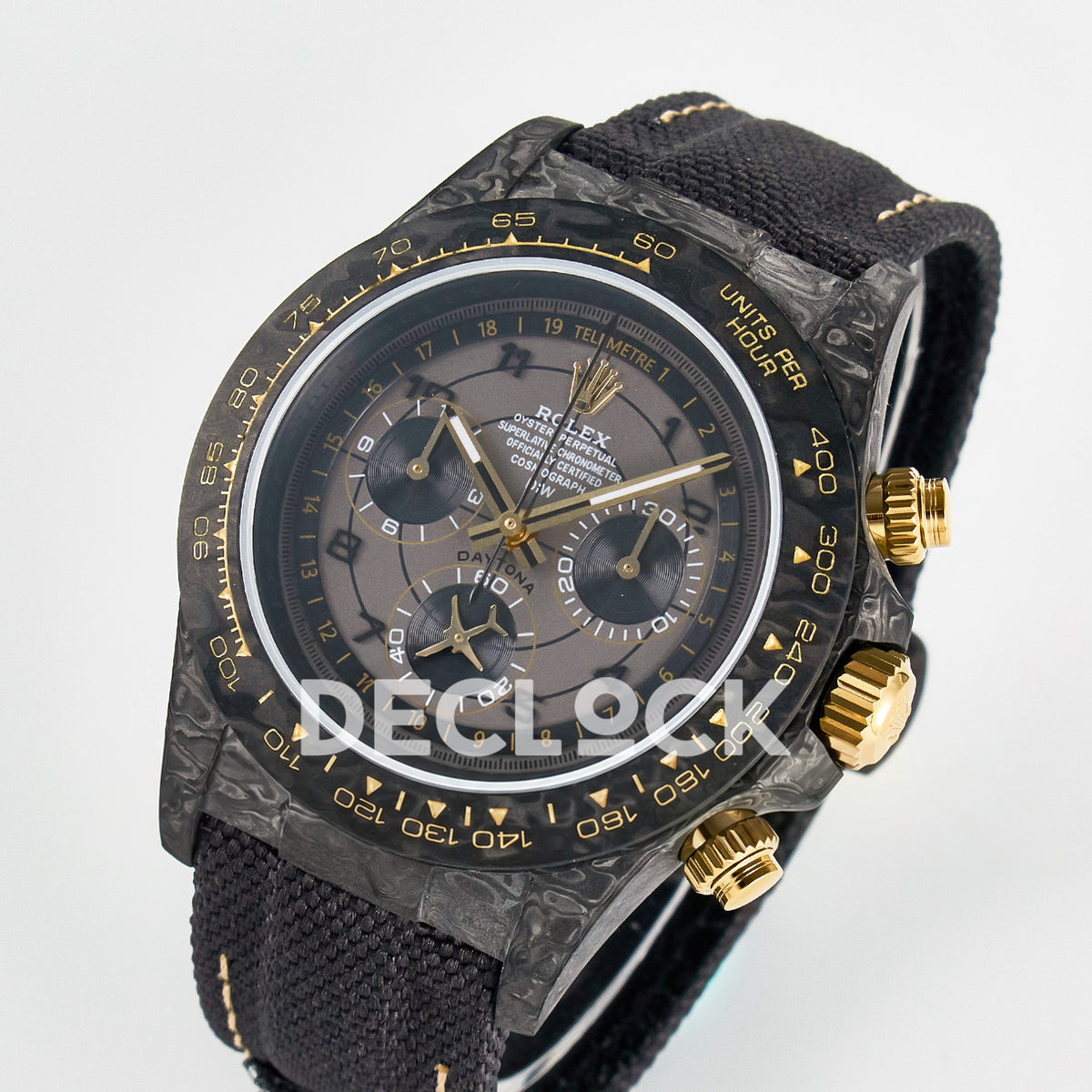 Rolex Daytona Custom Avia Grey Carbon Black Strap DIWF SH4130 replica - angled front