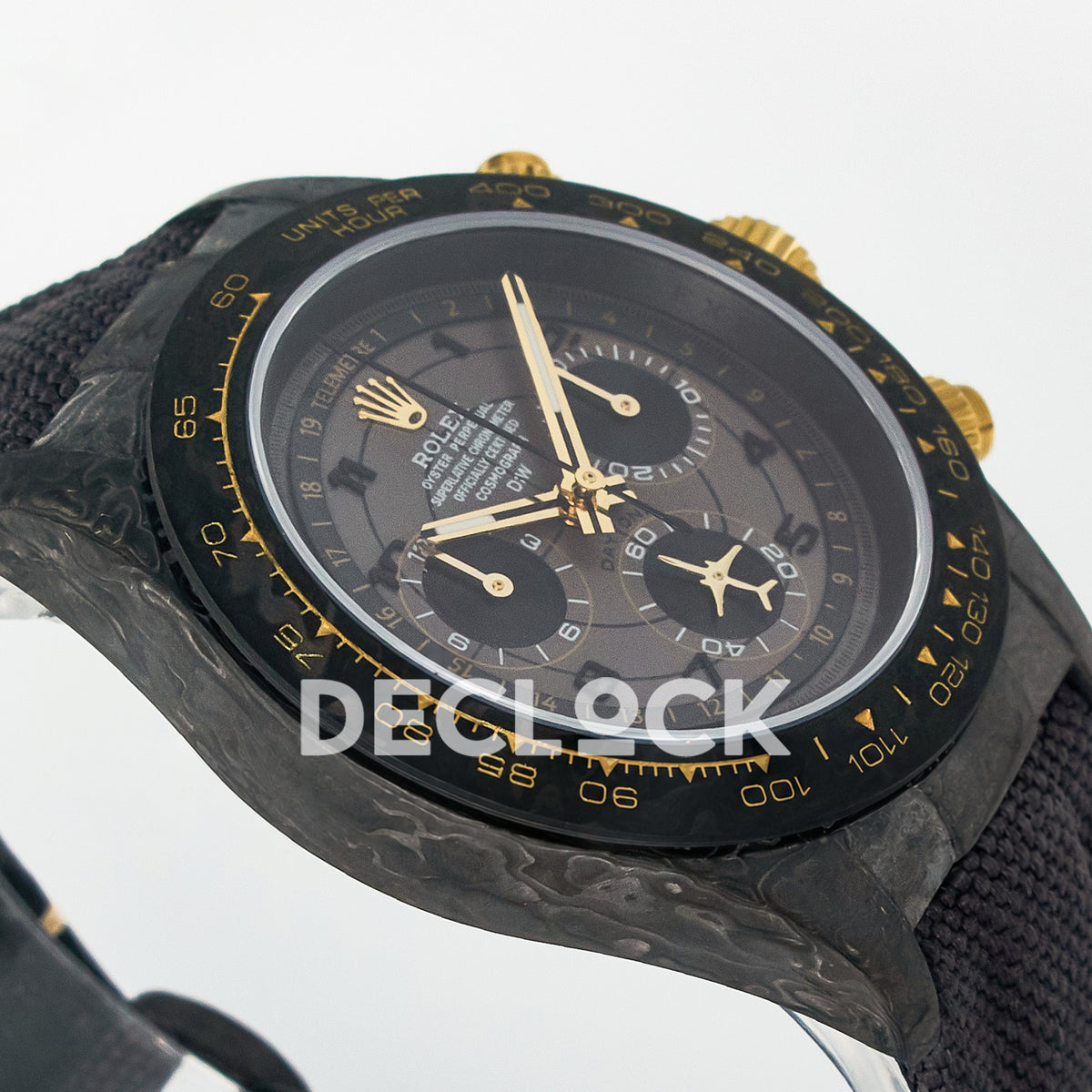 Rolex Daytona Custom Avia Grey Carbon Black Strap DIWF SH4130 replica - angled left