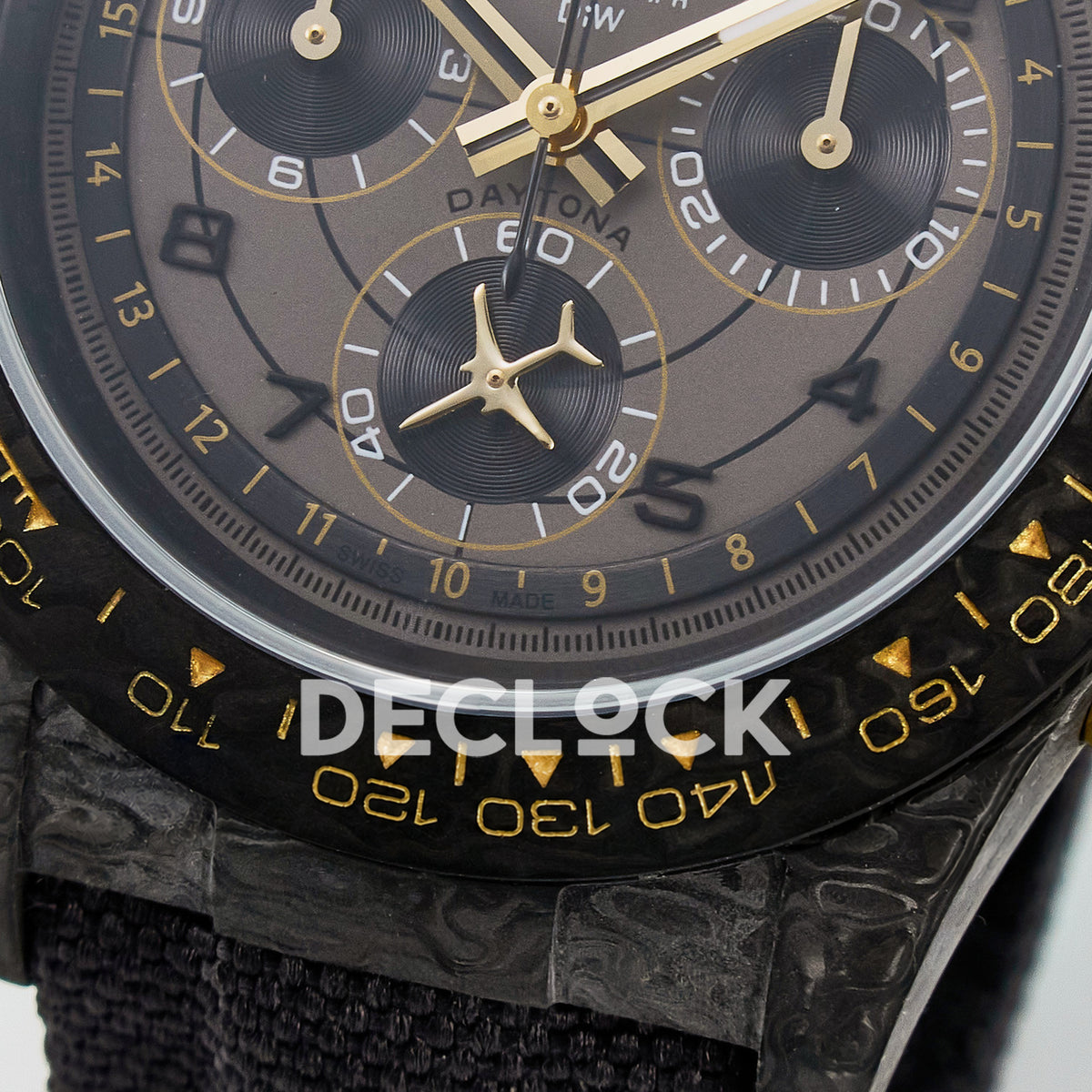 Rolex Daytona Custom Avia Grey Carbon Black Strap DIWF SH4130 replica - bezel close up