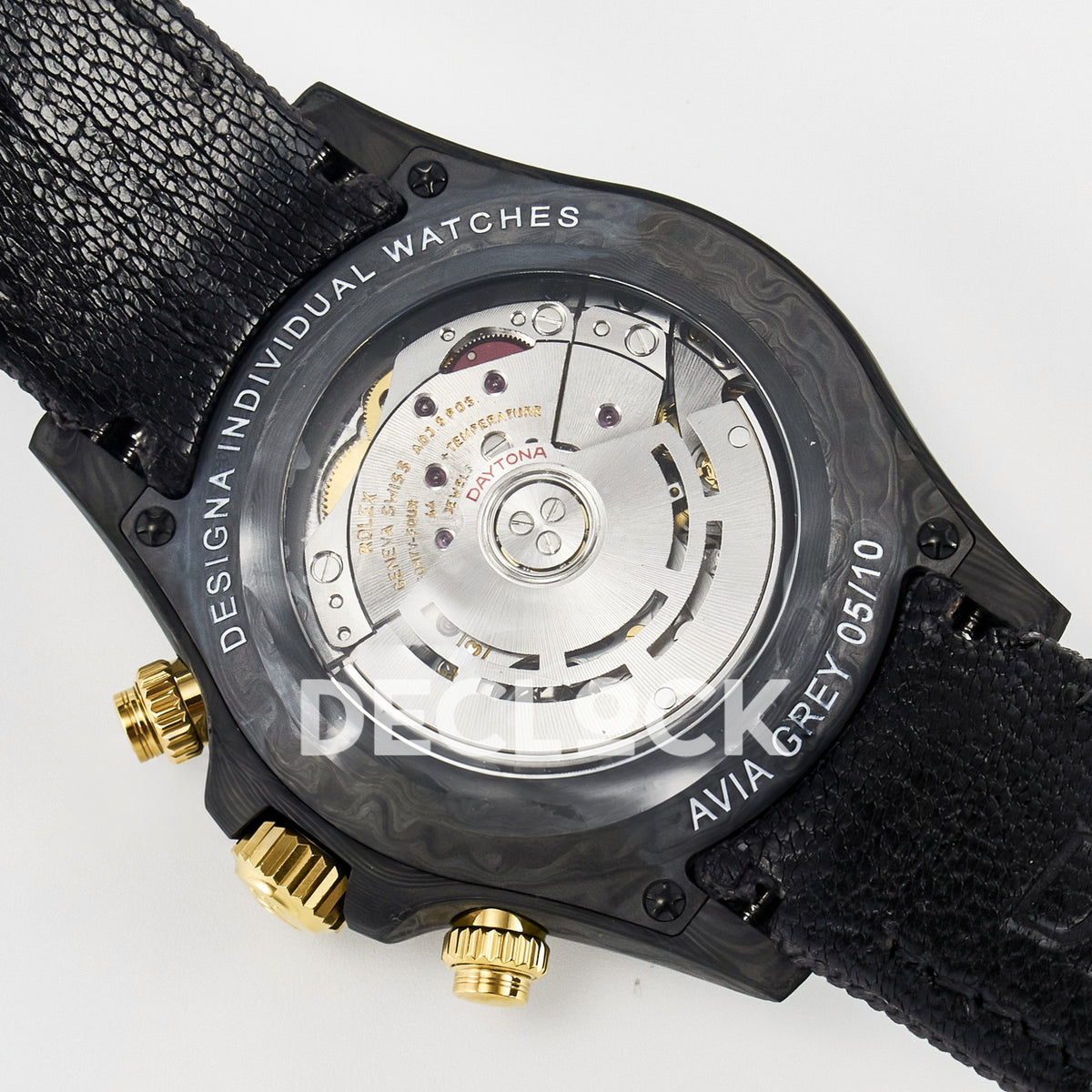 Rolex Daytona Custom Avia Grey Carbon Black Strap DIWF SH4130 replica - caseback
