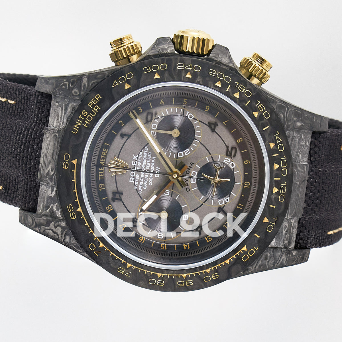 Rolex Daytona Custom Avia Grey Carbon Black Strap DIWF SH4130 replica - rotated front