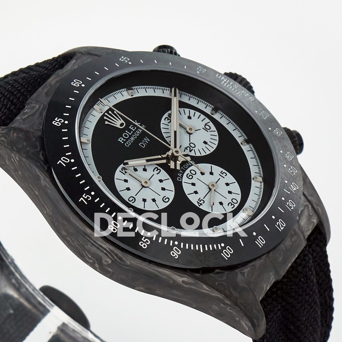 Rolex Daytona Custom Black Carbon Black White Black Strap DIWF SH4130 replica - angled left