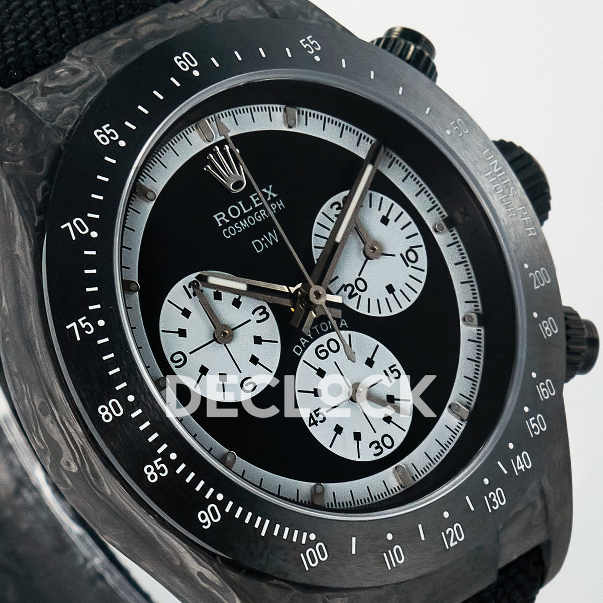 Rolex Daytona Custom Black Carbon Black White Black Strap DIWF SH4130 replica - angled right